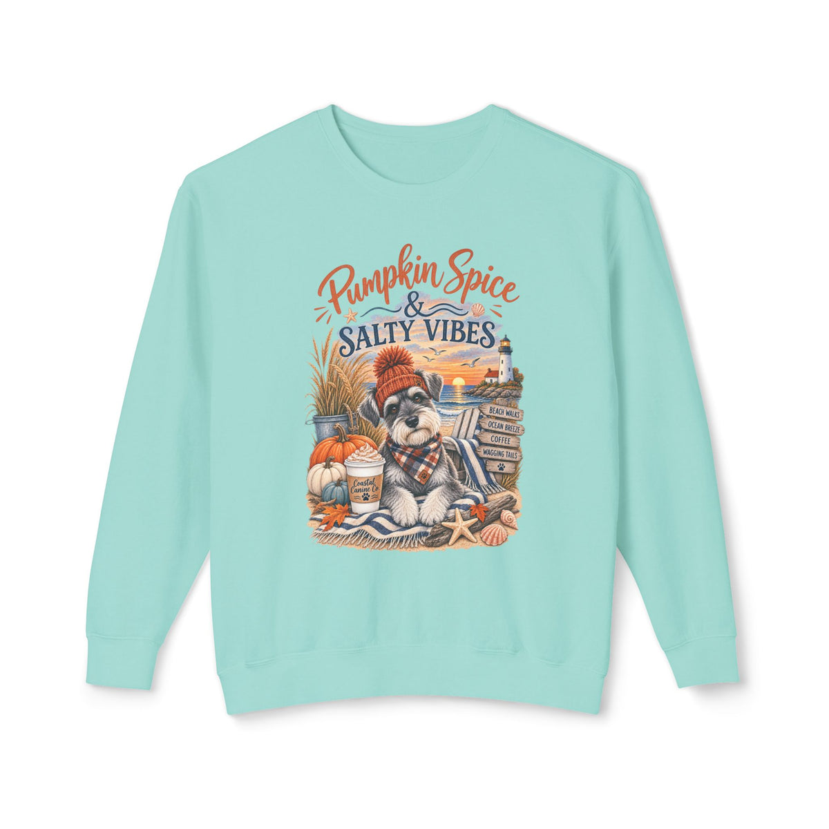 Pumpkin Spice & Salty Vibes Sweatshirt — Fall Beach Dog Crewneck