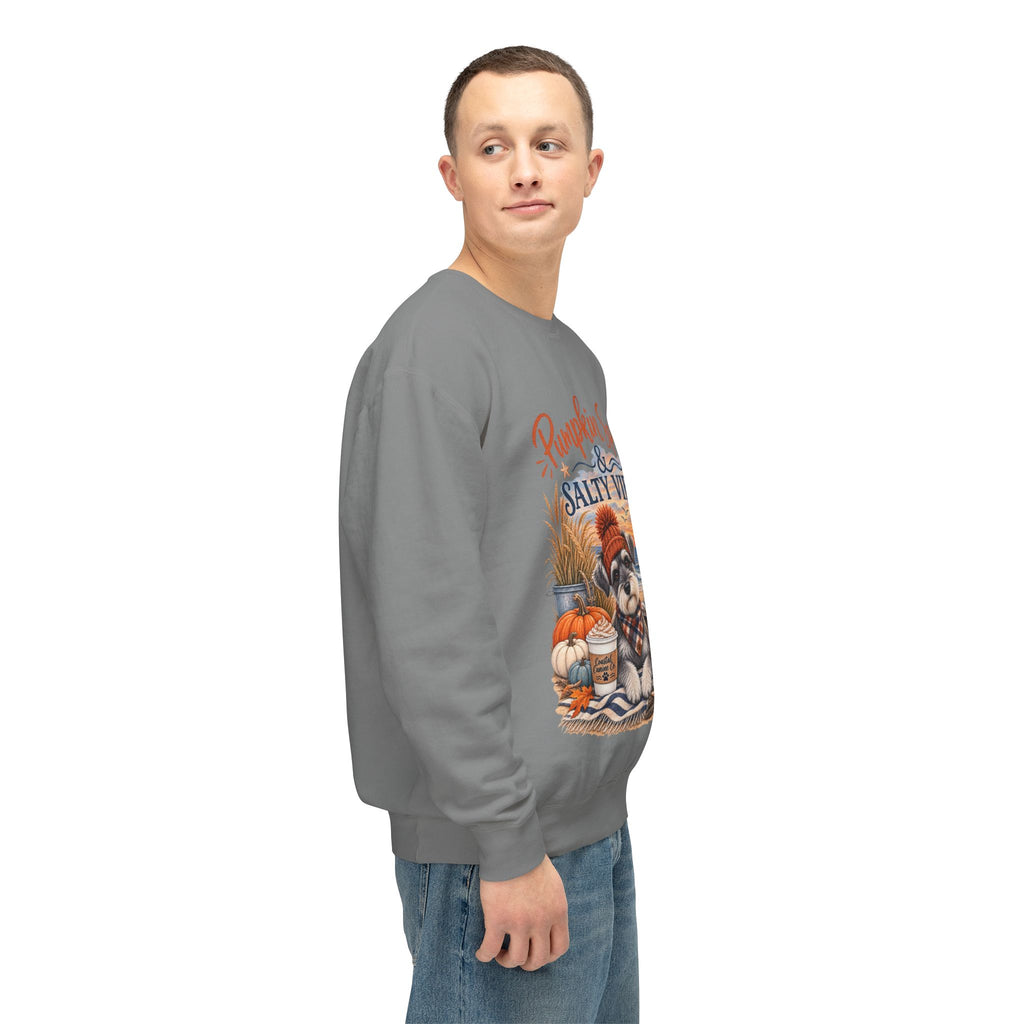 Pumpkin Spice & Salty Vibes Sweatshirt — Fall Beach Dog Crewneck