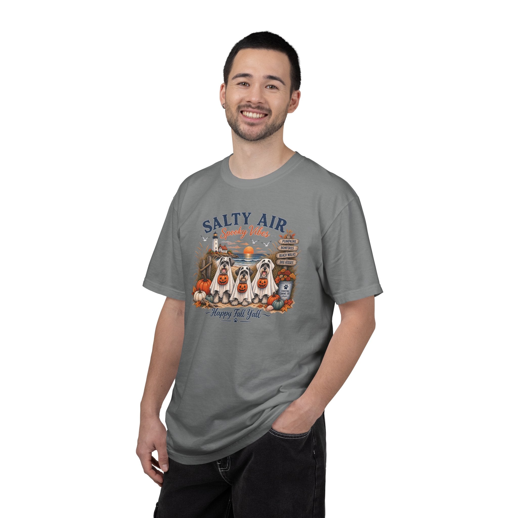 Salty Air Spooky Vibes Tee — Happy Fall Y'all Autumn Beach Ghosts T-Shirt