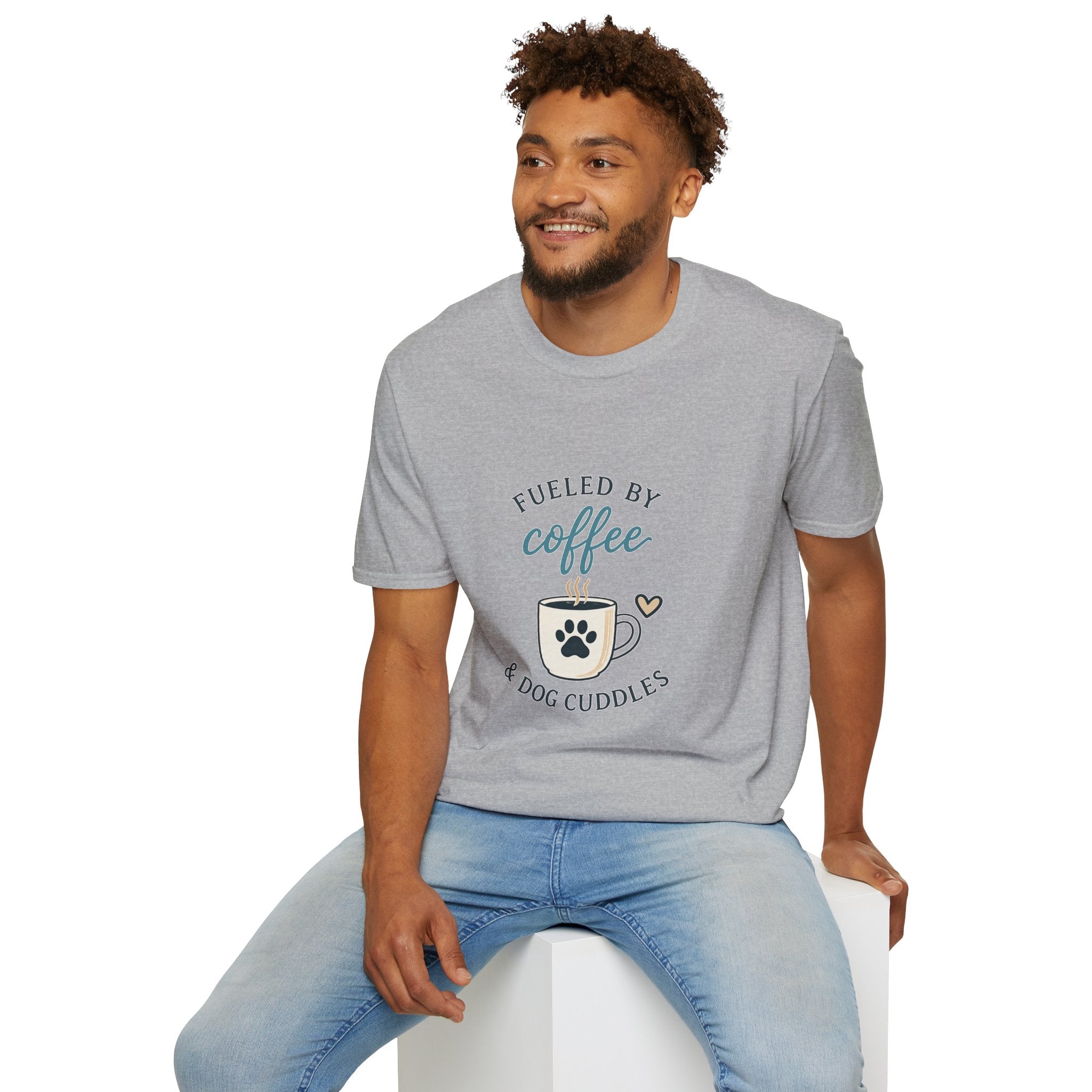 Fueled by Coffee & Dog Cuddles T-Shirt — Cute Coffee Lover Tee for Dog Moms