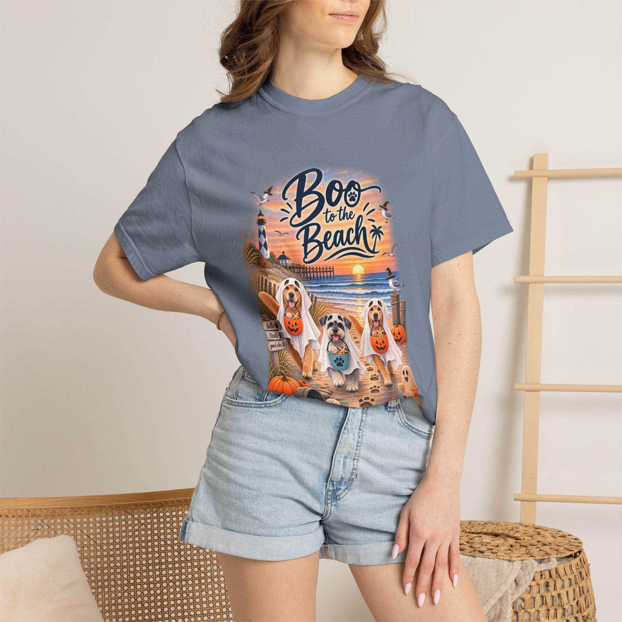 Boo to the Beach T-Shirt — Cute Halloween Dogs on Sunset Beach