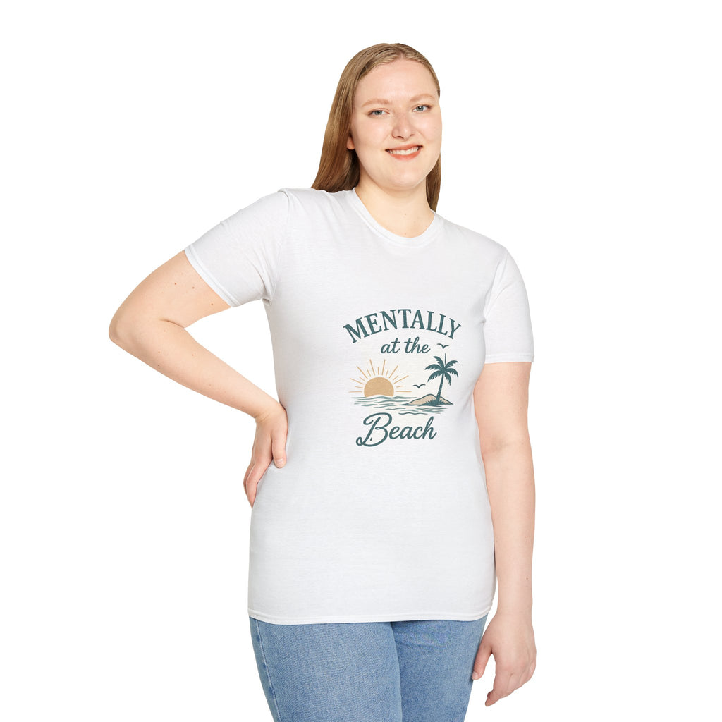 Mentally at the Beach T-Shirt — Sun & Palm Vacation Tee