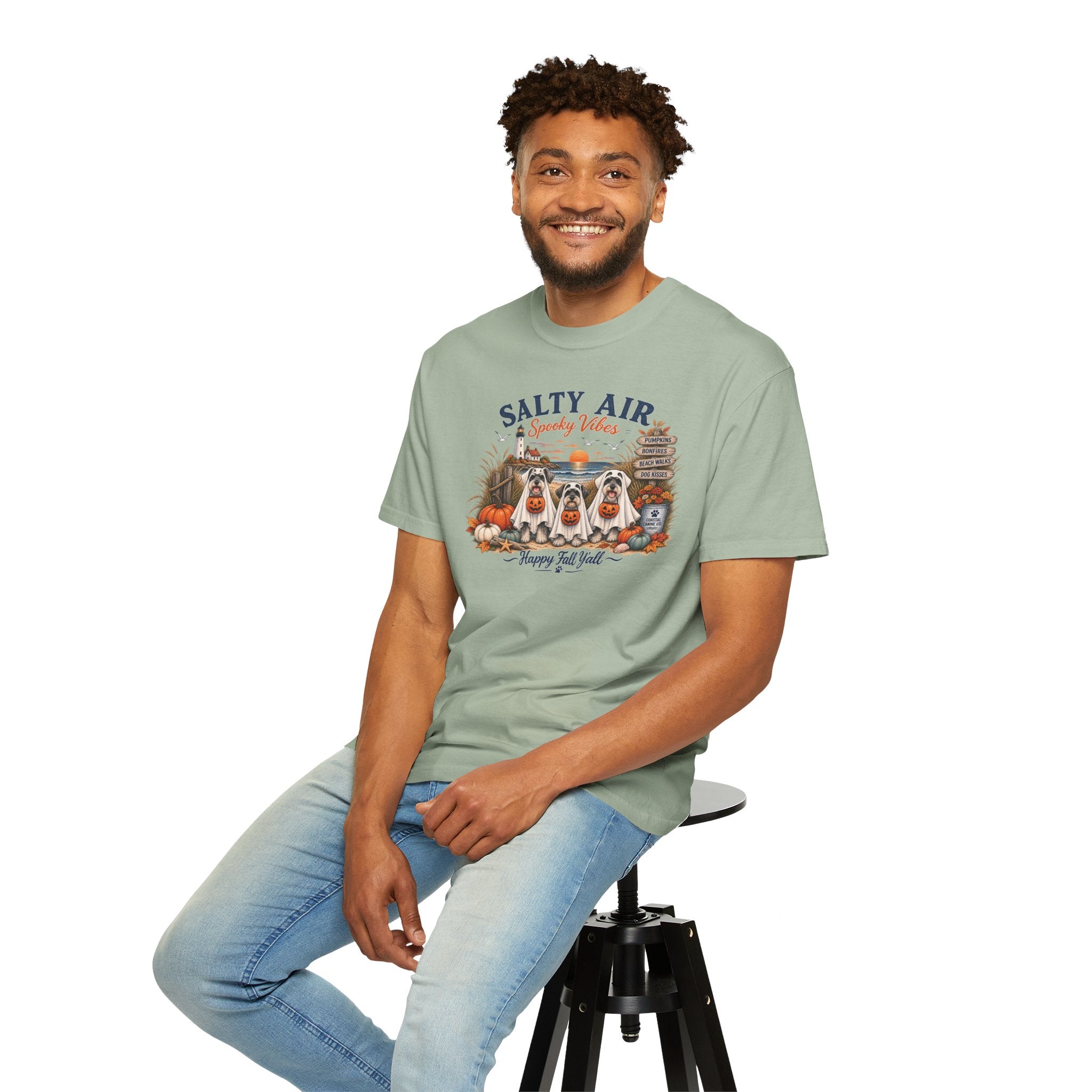 Salty Air Spooky Vibes Tee — Happy Fall Y'all Autumn Beach Ghosts T-Shirt