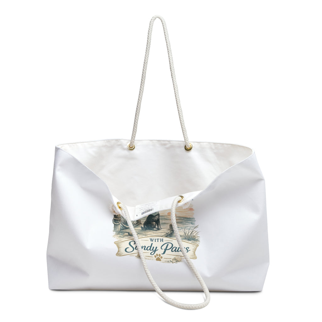 Weekender Bag - "Life Is Better With Sandy Paws" Beach Tote for Dog Lovers