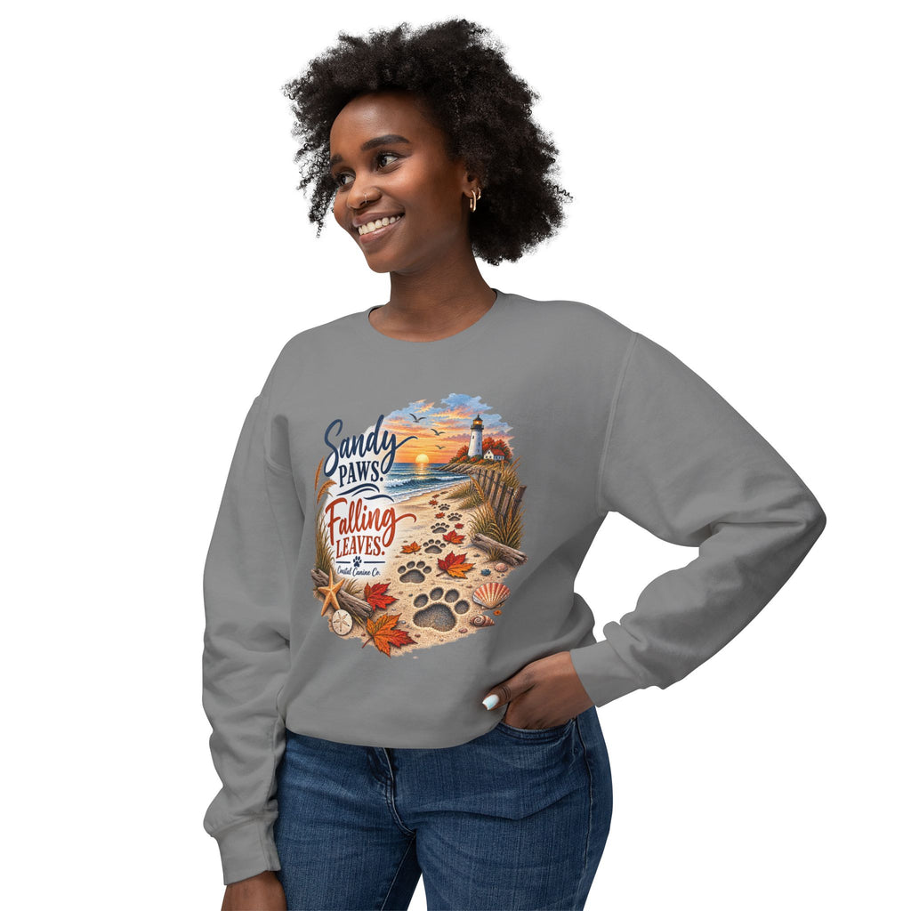 Sandy Paws Falling Leaves Sweatshirt – Beach Dog Autumn Crewneck