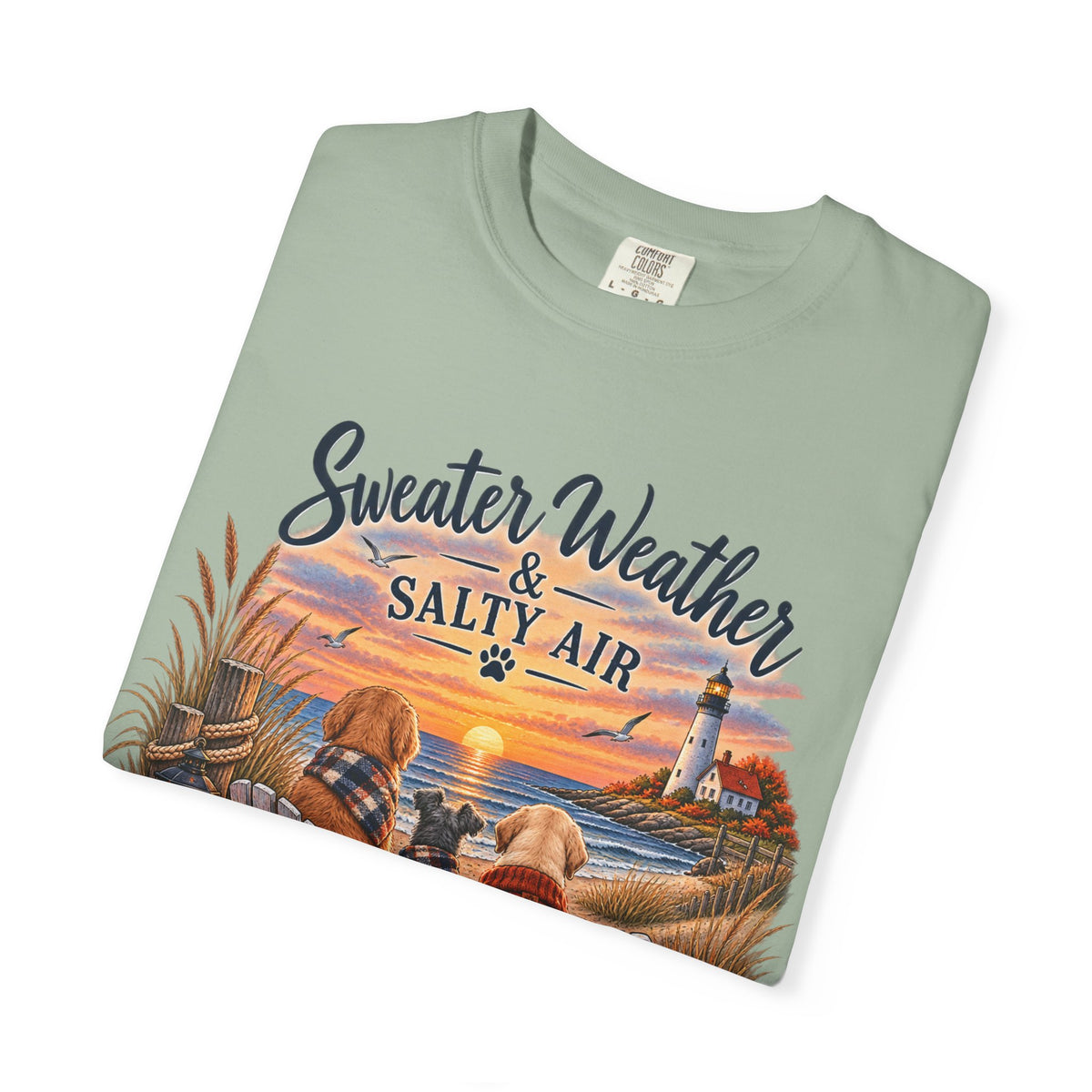Sweater Weather & Salty Air T-Shirt — Autumn Beach Sunset Graphic Tee