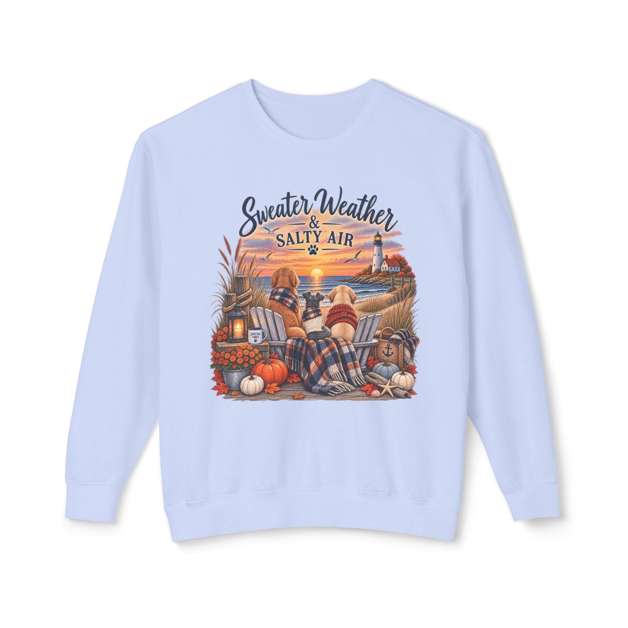 Sweater Weather & Salty Air Crewneck Sweatshirt — Coastal Fall Sunset Design