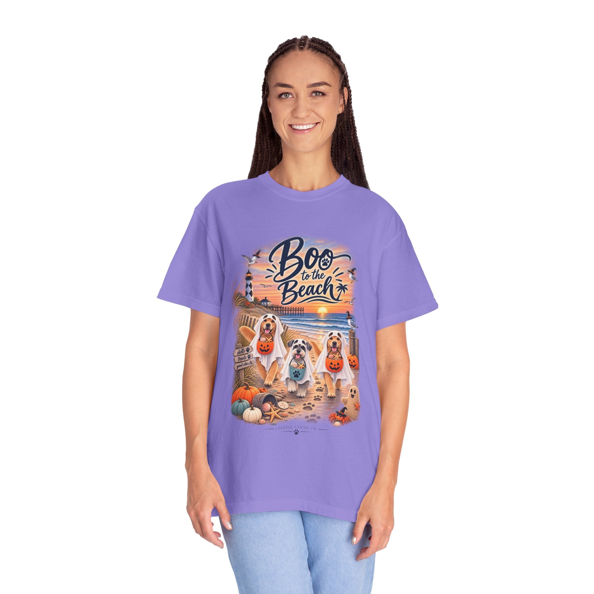 Boo to the Beach T-Shirt — Cute Halloween Dogs on Sunset Beach