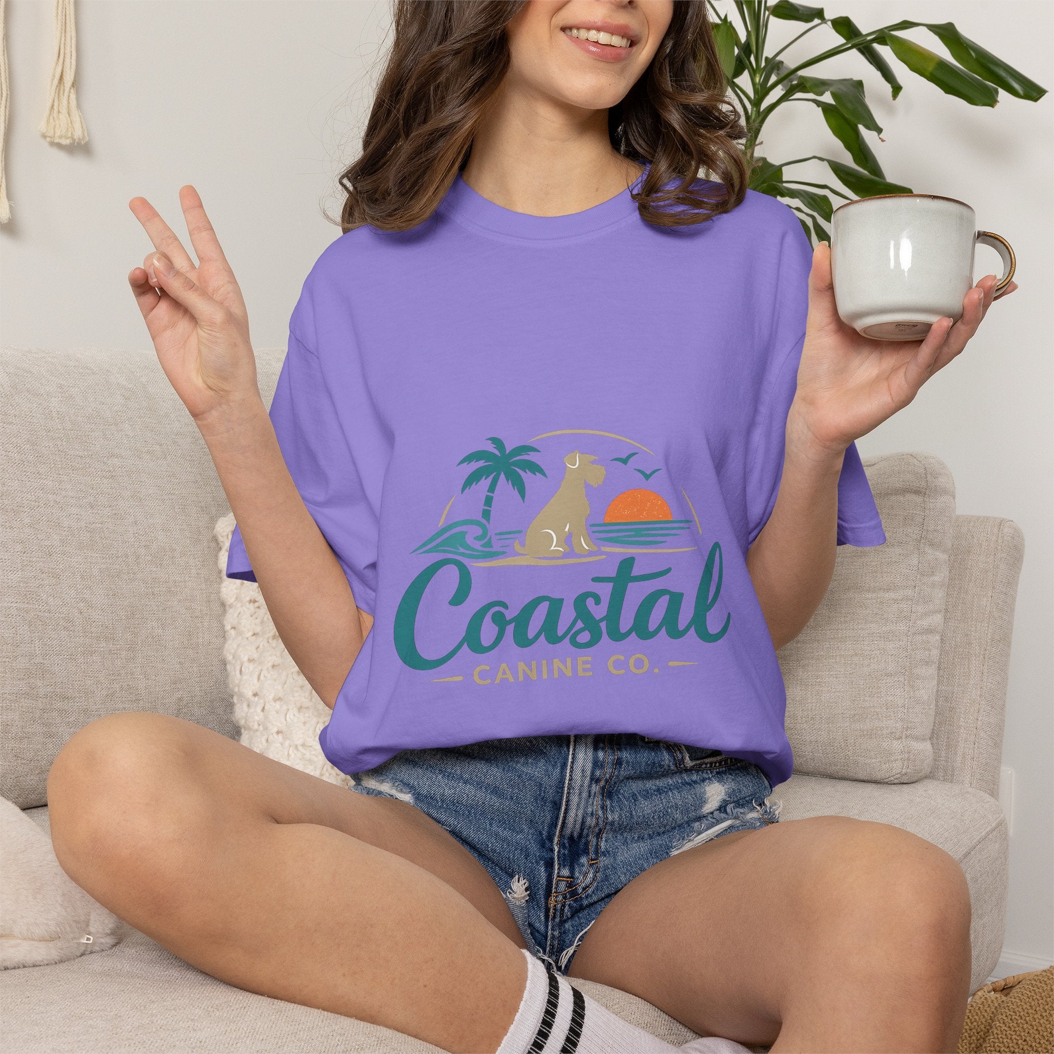 Coastal Canine T-Shirt — Beach Dog Sunset Tee