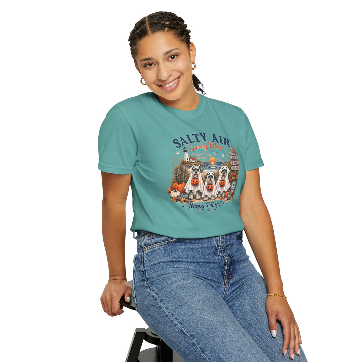 Salty Air Spooky Vibes Tee — Happy Fall Y'all Autumn Beach Ghosts T-Shirt