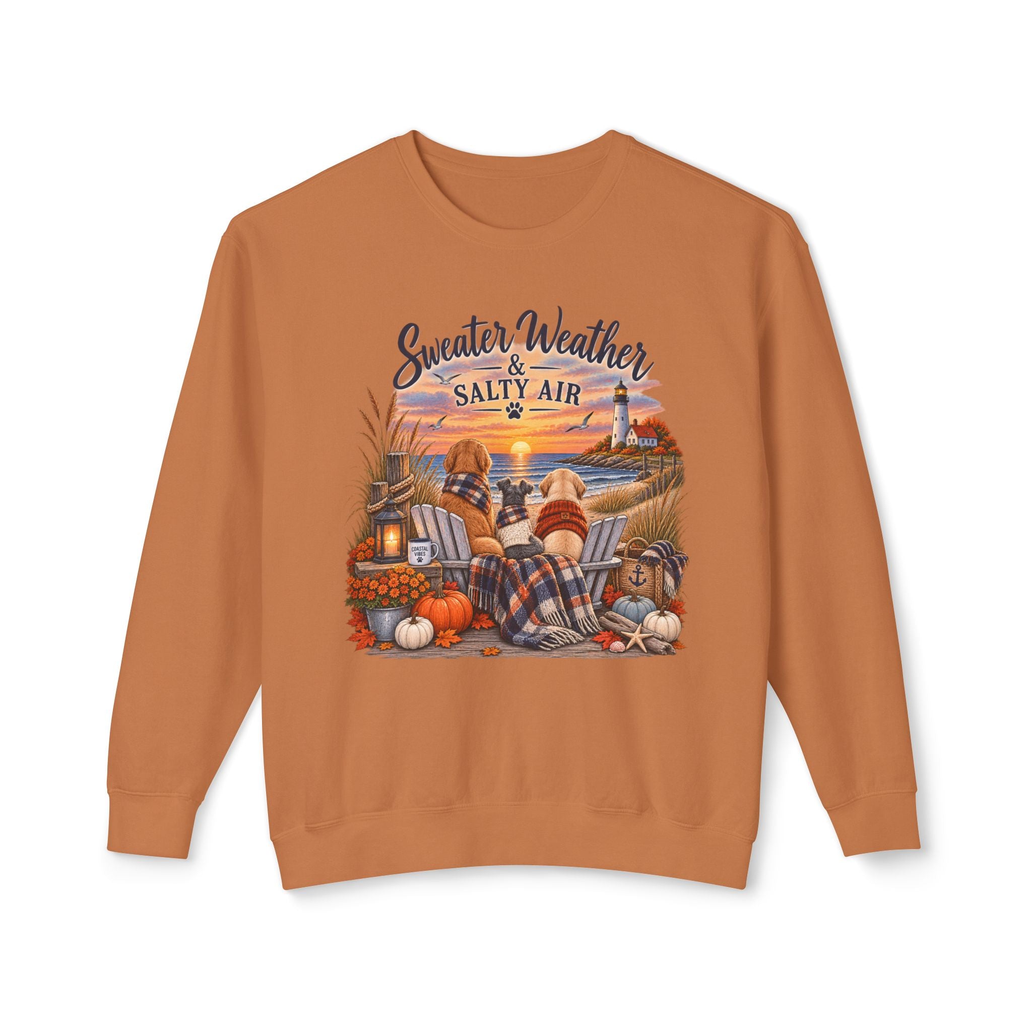 Sweater Weather & Salty Air Crewneck Sweatshirt — Coastal Fall Sunset Design