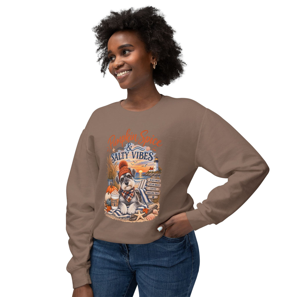 Pumpkin Spice & Salty Vibes Sweatshirt — Fall Beach Dog Crewneck