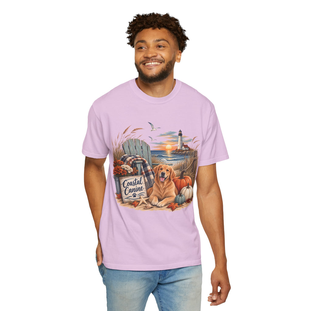 Coastal Canine Fall T-Shirt — Lighthouse, Labrador & Pumpkin Beach Tee