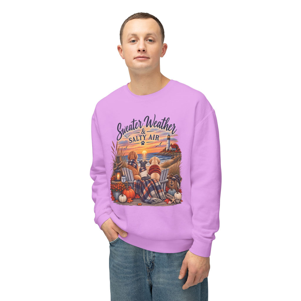 Sweater Weather & Salty Air Crewneck Sweatshirt — Coastal Fall Sunset Design