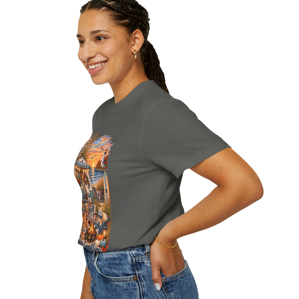 Campfires, Coastlines & Canines T-Shirt — Retro Camper Dog Camping Graphic Tee