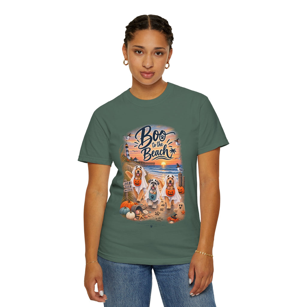Boo to the Beach T-Shirt — Cute Halloween Dogs on Sunset Beach