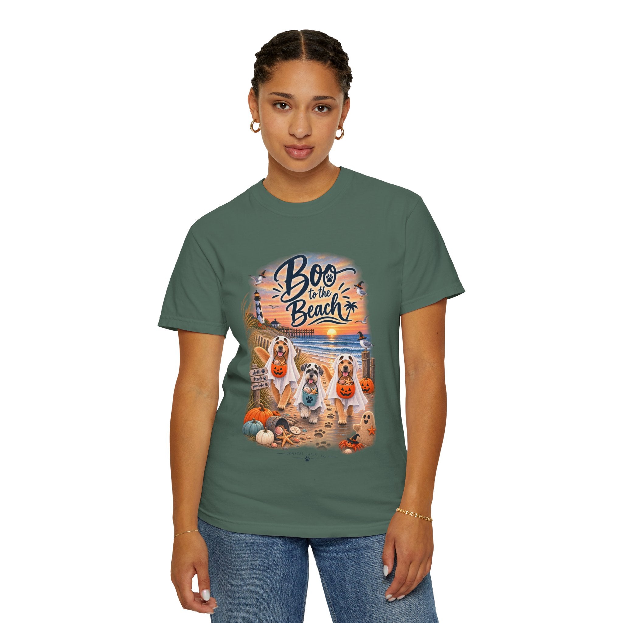Boo to the Beach T-Shirt — Cute Halloween Dogs on Sunset Beach