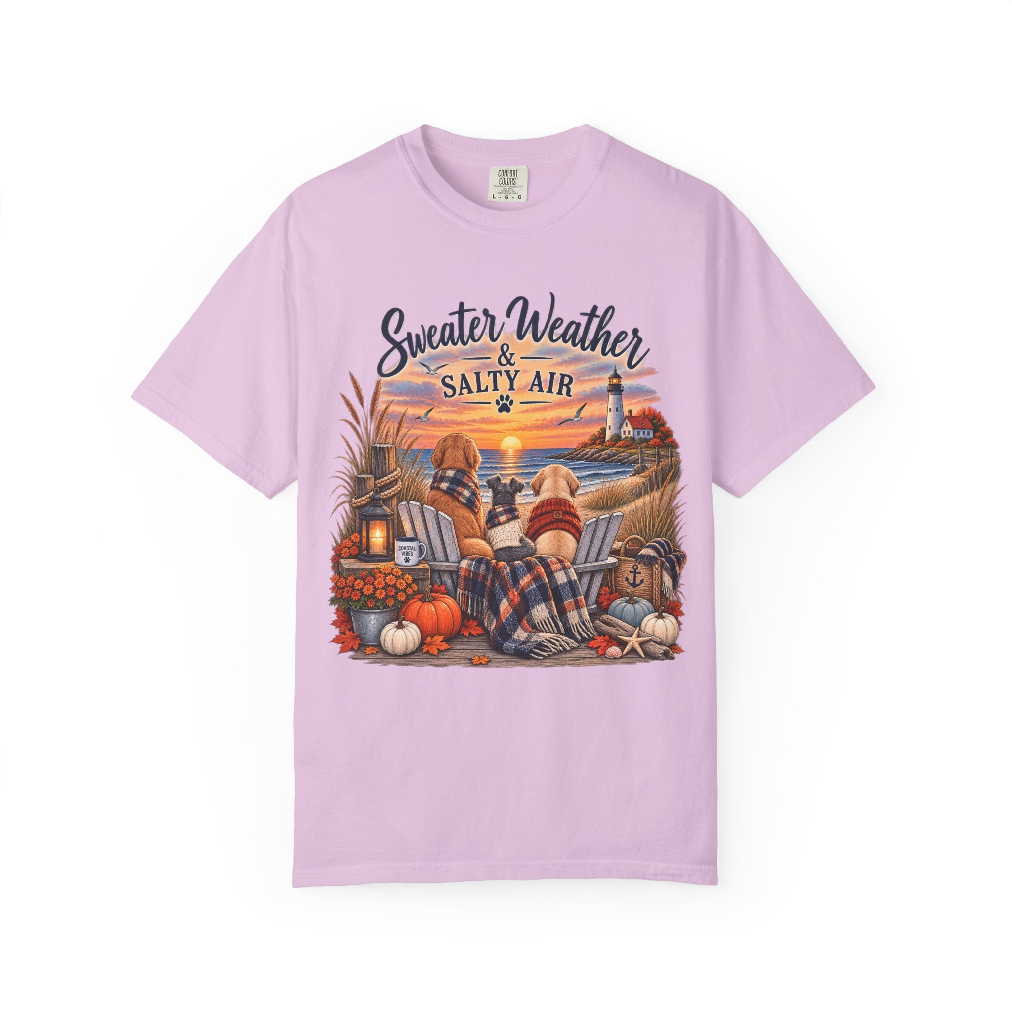 Sweater Weather & Salty Air T-Shirt — Autumn Beach Sunset Graphic Tee