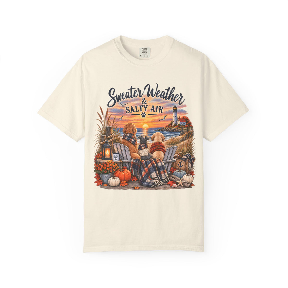 Sweater Weather & Salty Air T-Shirt — Autumn Beach Sunset Graphic Tee