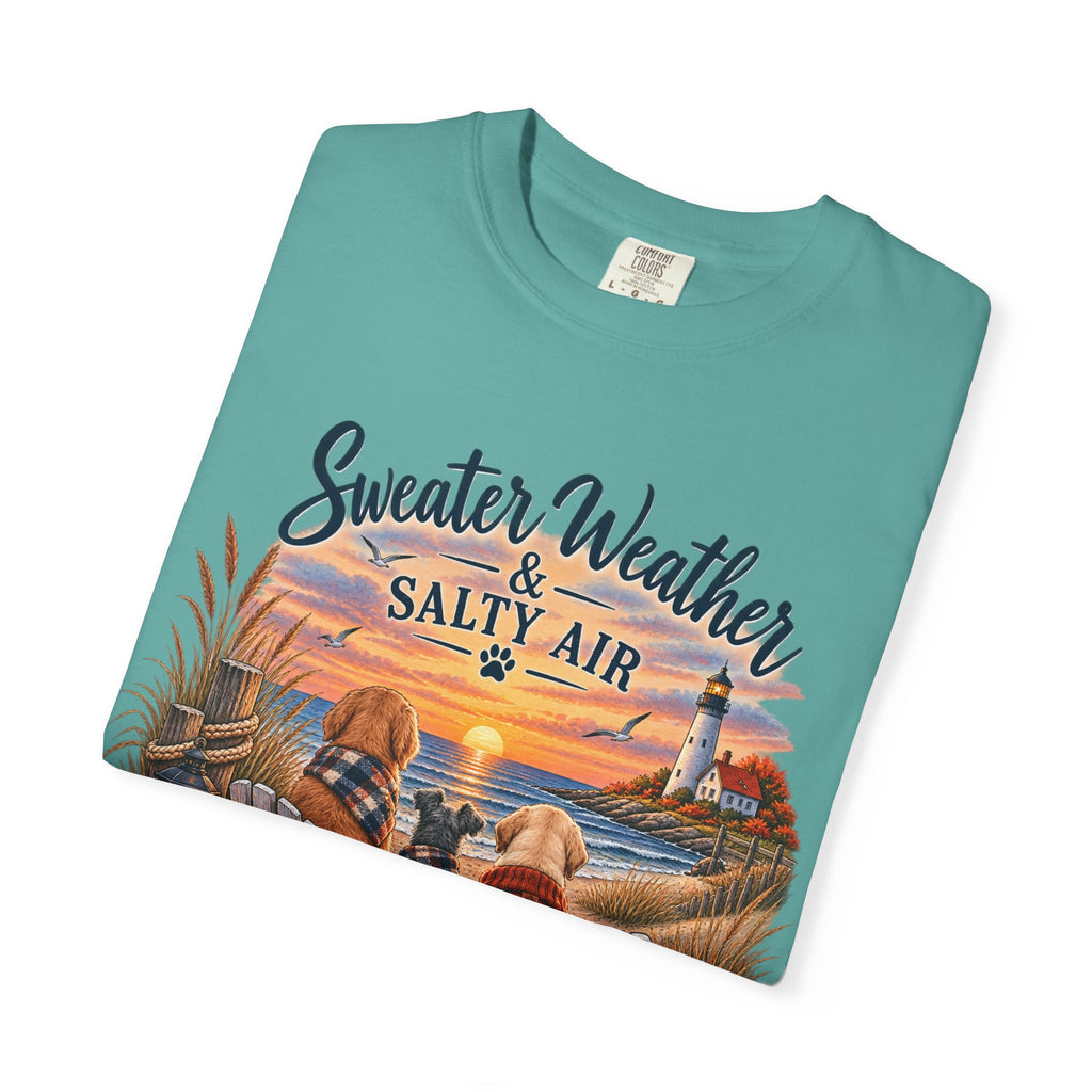 Sweater Weather & Salty Air T-Shirt — Autumn Beach Sunset Graphic Tee
