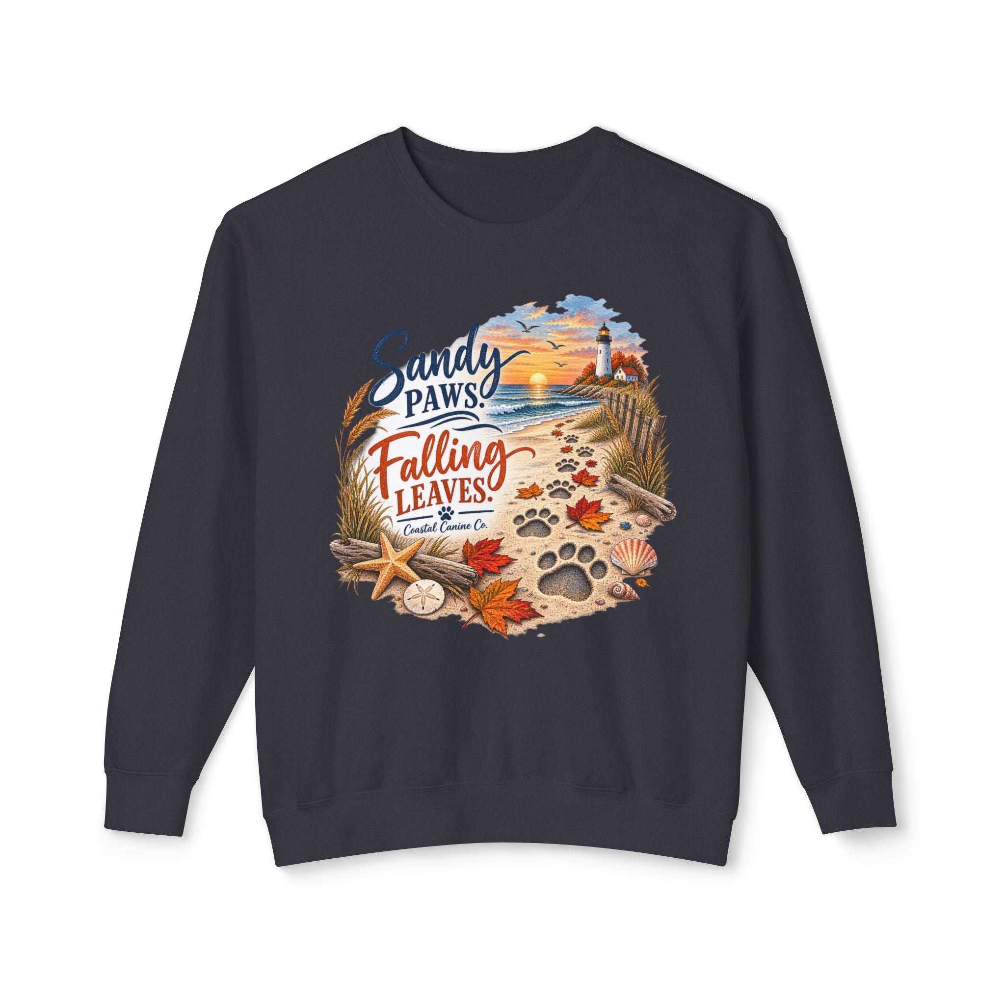 Sandy Paws Falling Leaves Sweatshirt – Beach Dog Autumn Crewneck
