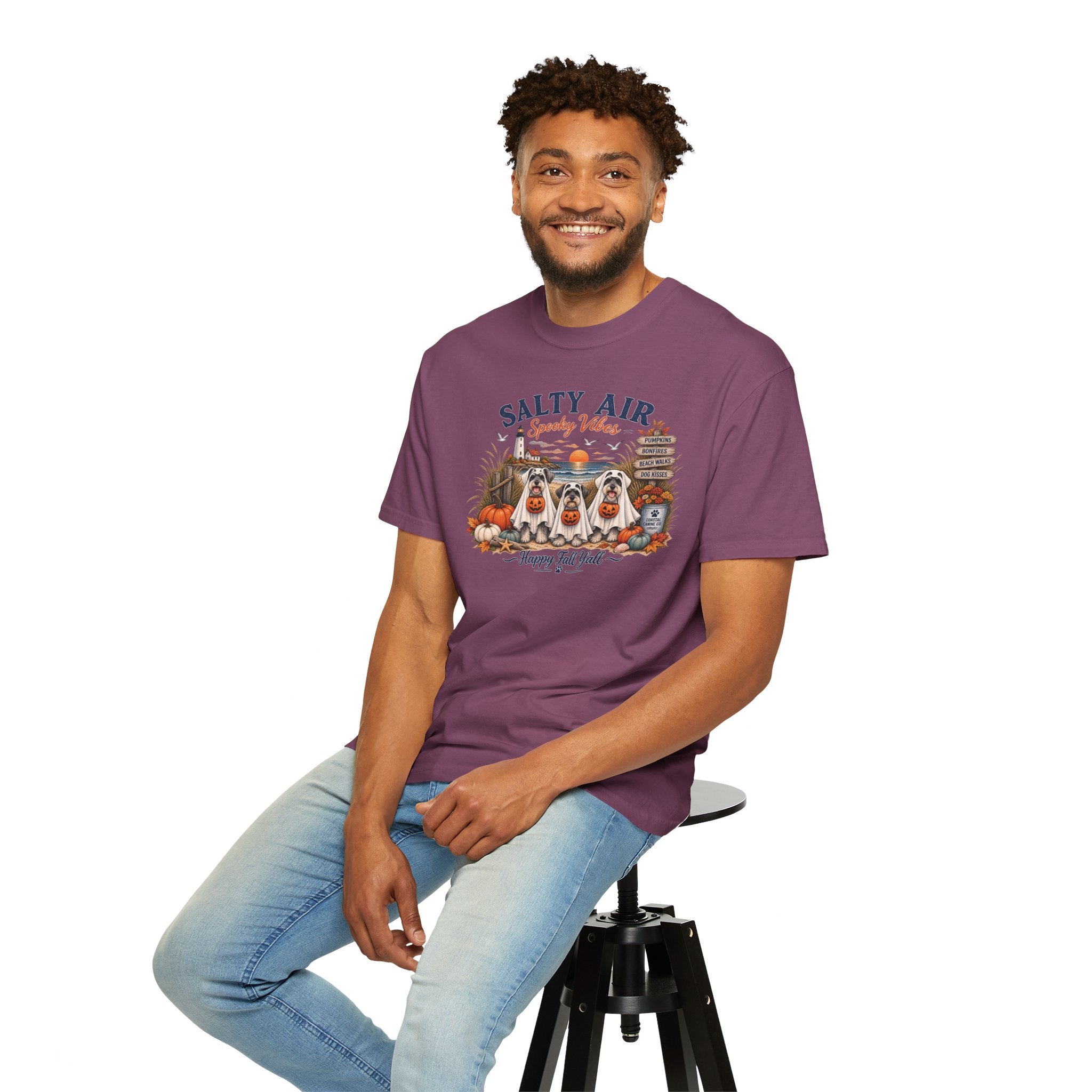 Salty Air Spooky Vibes Tee — Happy Fall Y'all Autumn Beach Ghosts T-Shirt