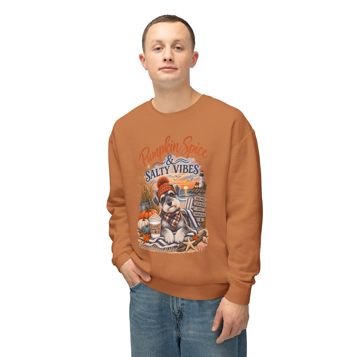 Pumpkin Spice & Salty Vibes Sweatshirt — Fall Beach Dog Crewneck