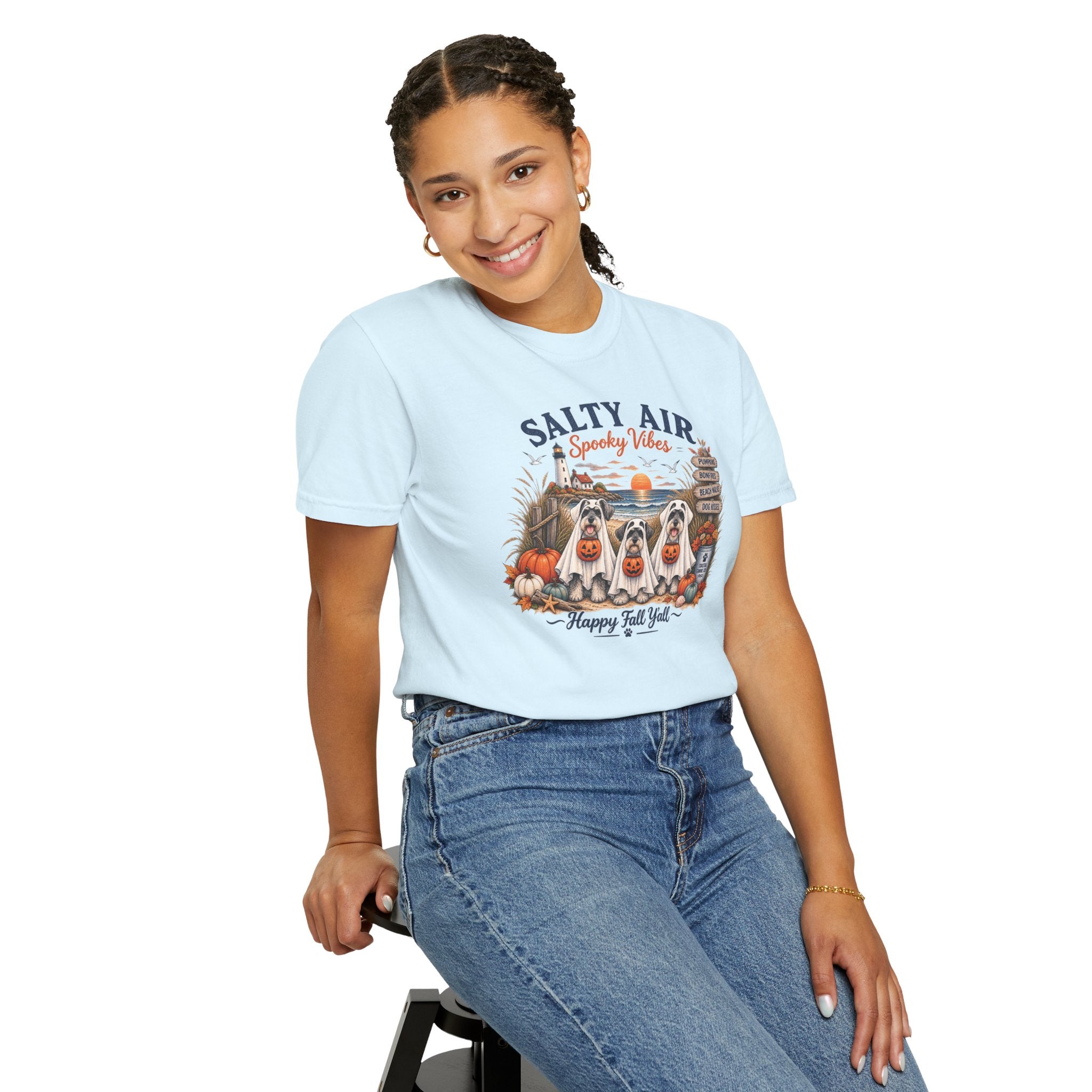 Salty Air Spooky Vibes Tee — Happy Fall Y'all Autumn Beach Ghosts T-Shirt