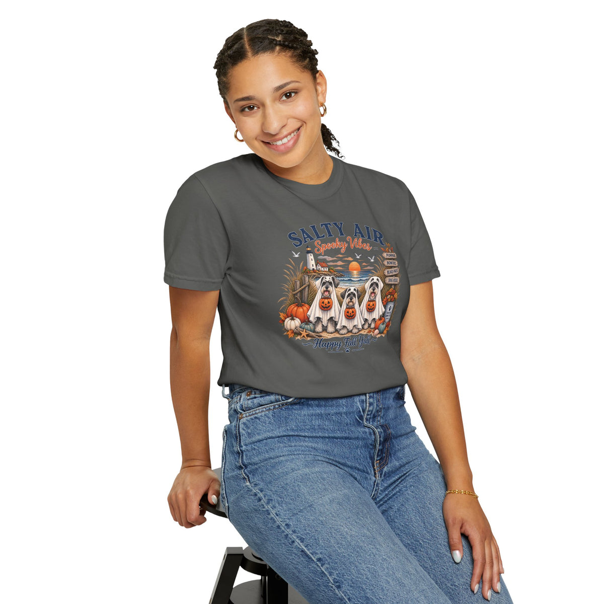 Salty Air Spooky Vibes Tee — Happy Fall Y'all Autumn Beach Ghosts T-Shirt