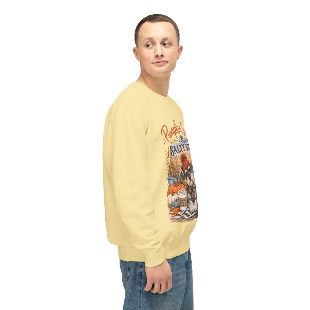 Pumpkin Spice & Salty Vibes Sweatshirt — Fall Beach Dog Crewneck
