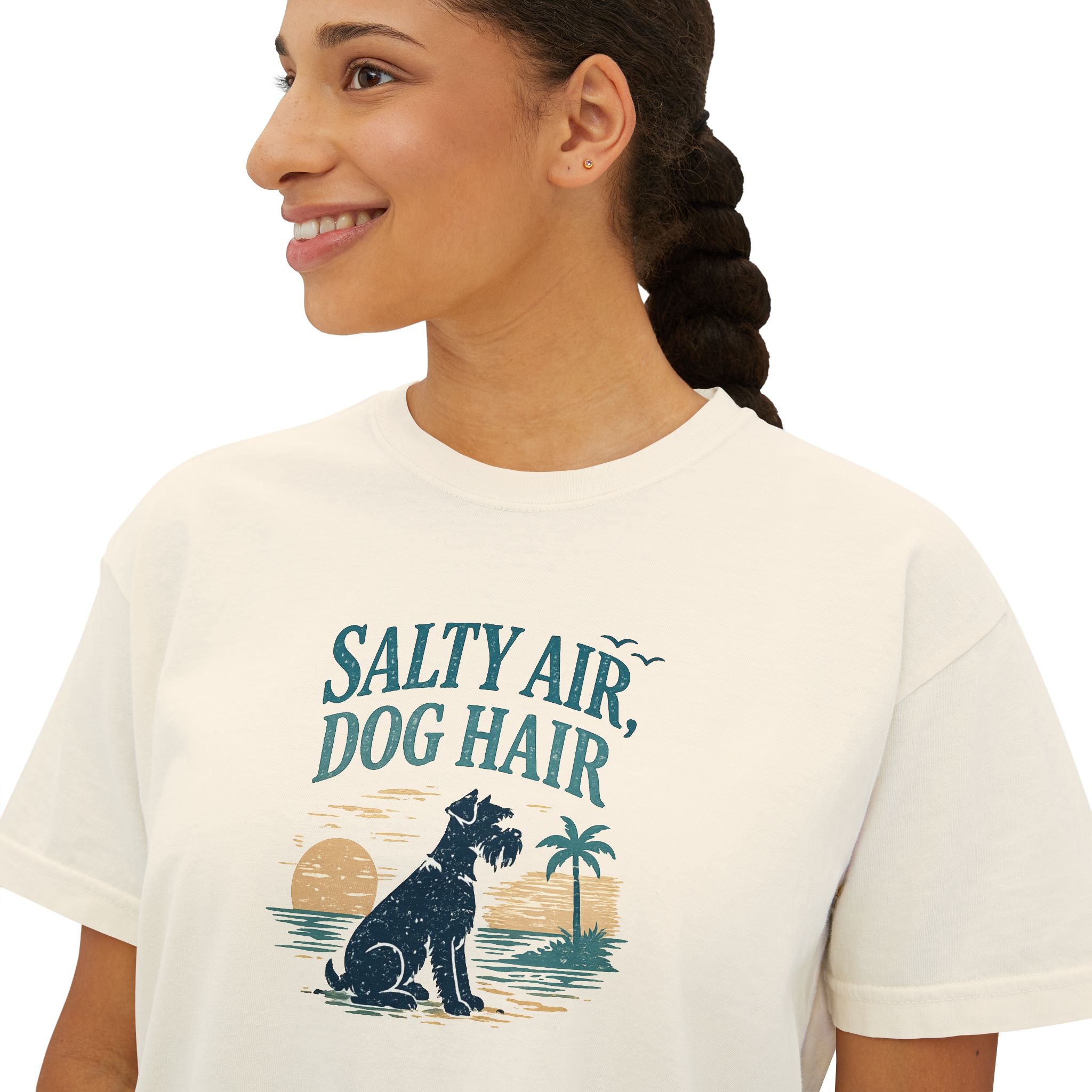 Salty Air, Dog Hair Boxy Tee — Women’s Beach Dog T-Shirt