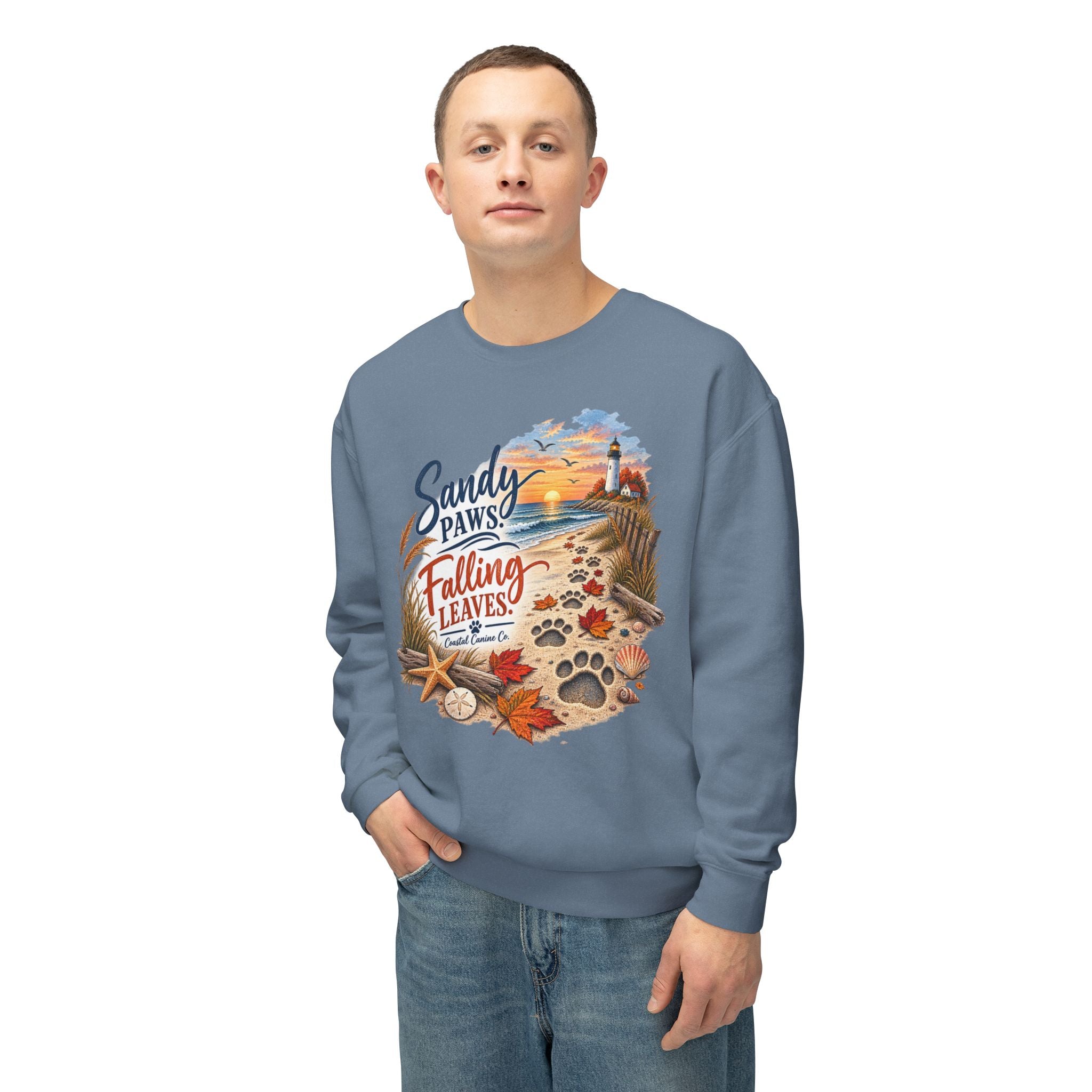 Sandy Paws Falling Leaves Sweatshirt – Beach Dog Autumn Crewneck