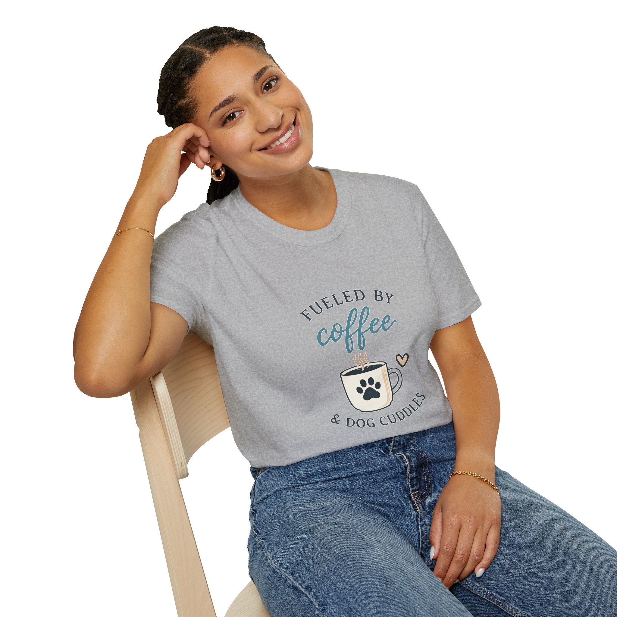 Fueled by Coffee & Dog Cuddles T-Shirt — Cute Coffee Lover Tee for Dog Moms