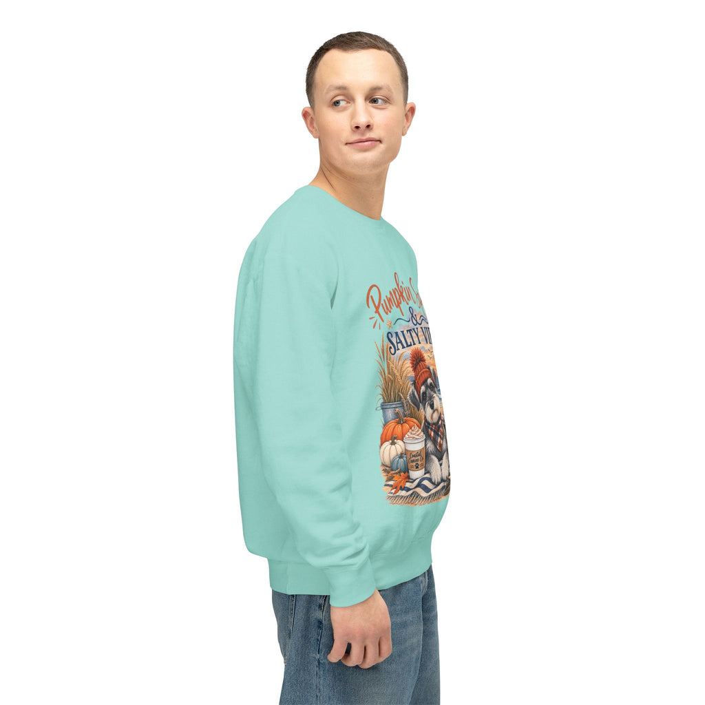 Pumpkin Spice & Salty Vibes Sweatshirt — Fall Beach Dog Crewneck