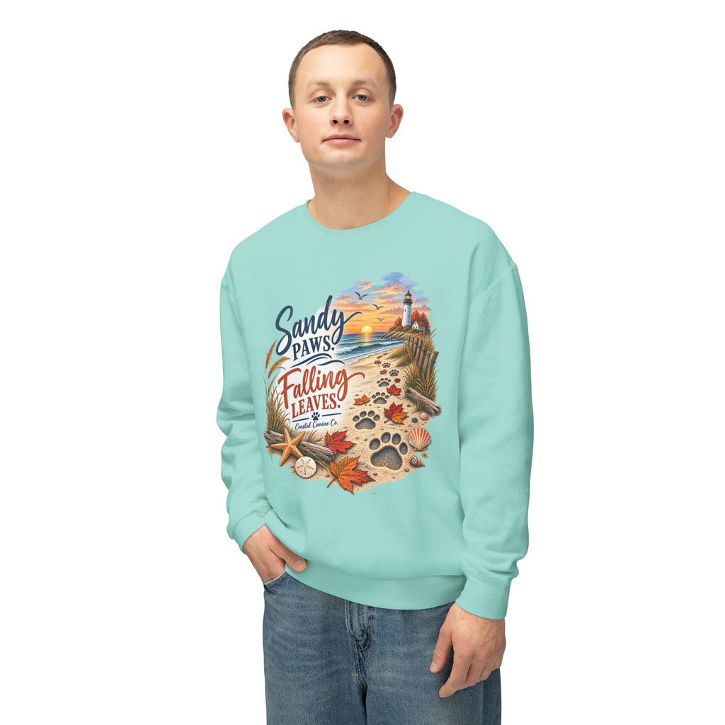 Sandy Paws Falling Leaves Sweatshirt – Beach Dog Autumn Crewneck