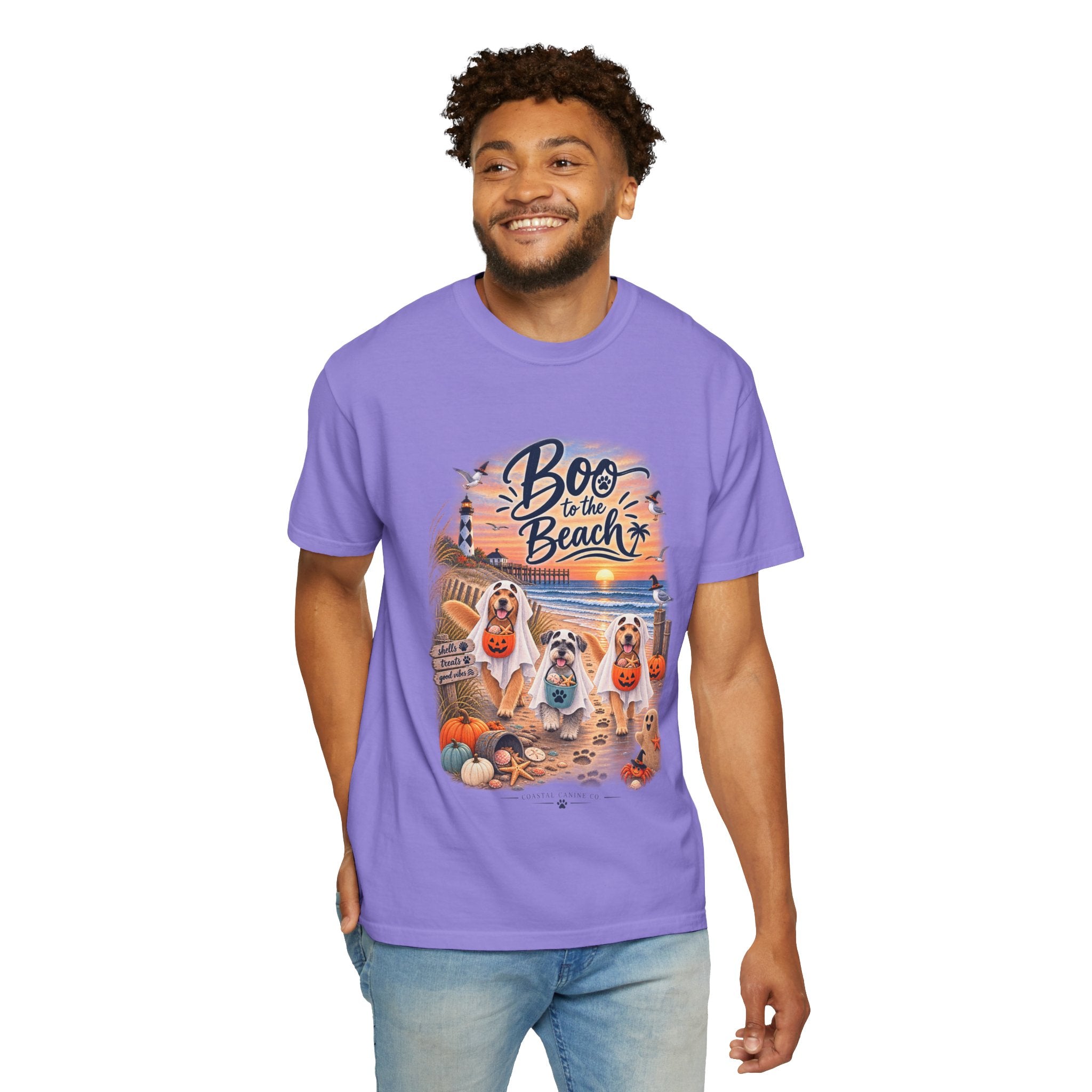 Boo to the Beach T-Shirt — Cute Halloween Dogs on Sunset Beach
