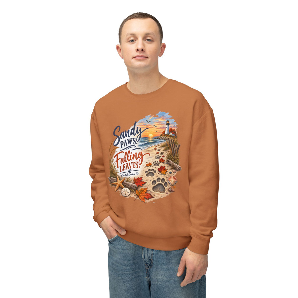 Sandy Paws Falling Leaves Sweatshirt – Beach Dog Autumn Crewneck