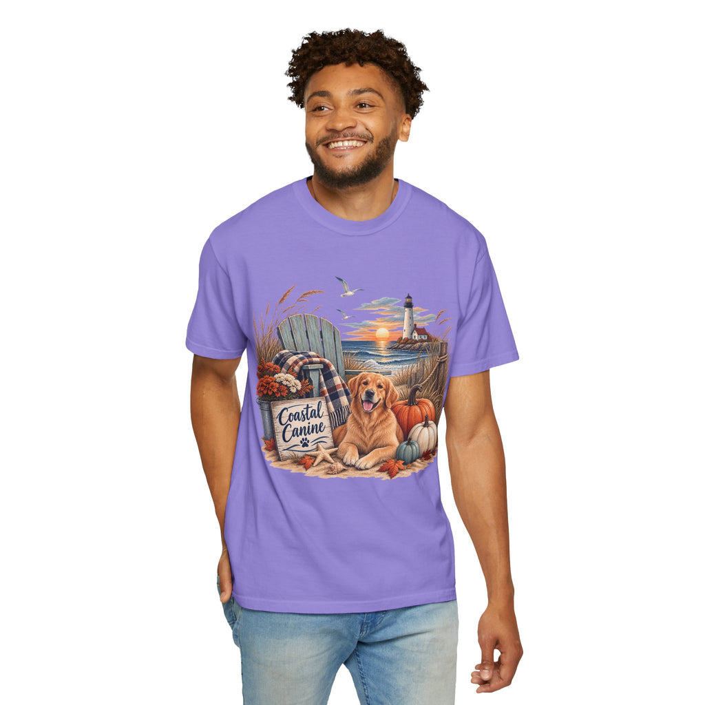 Coastal Canine Fall T-Shirt — Lighthouse, Labrador & Pumpkin Beach Tee