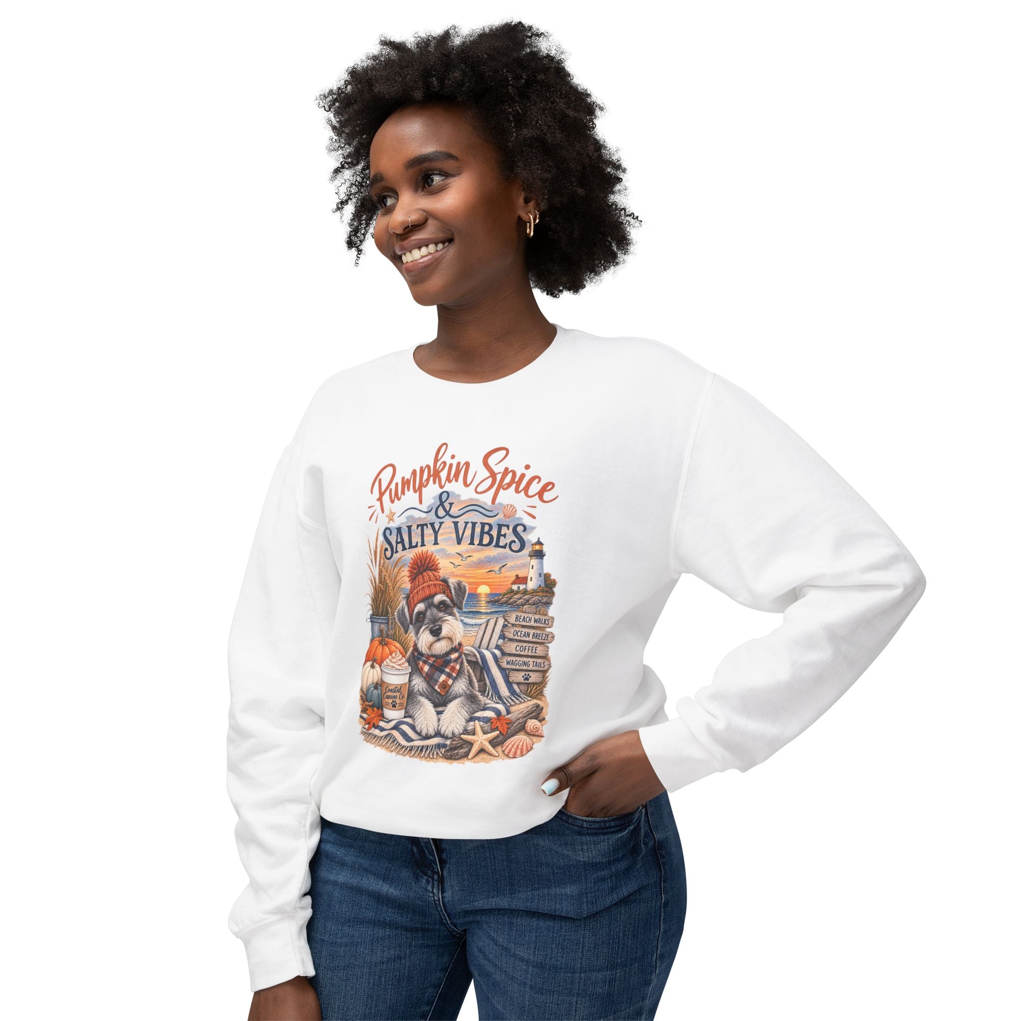 Pumpkin Spice & Salty Vibes Sweatshirt — Fall Beach Dog Crewneck