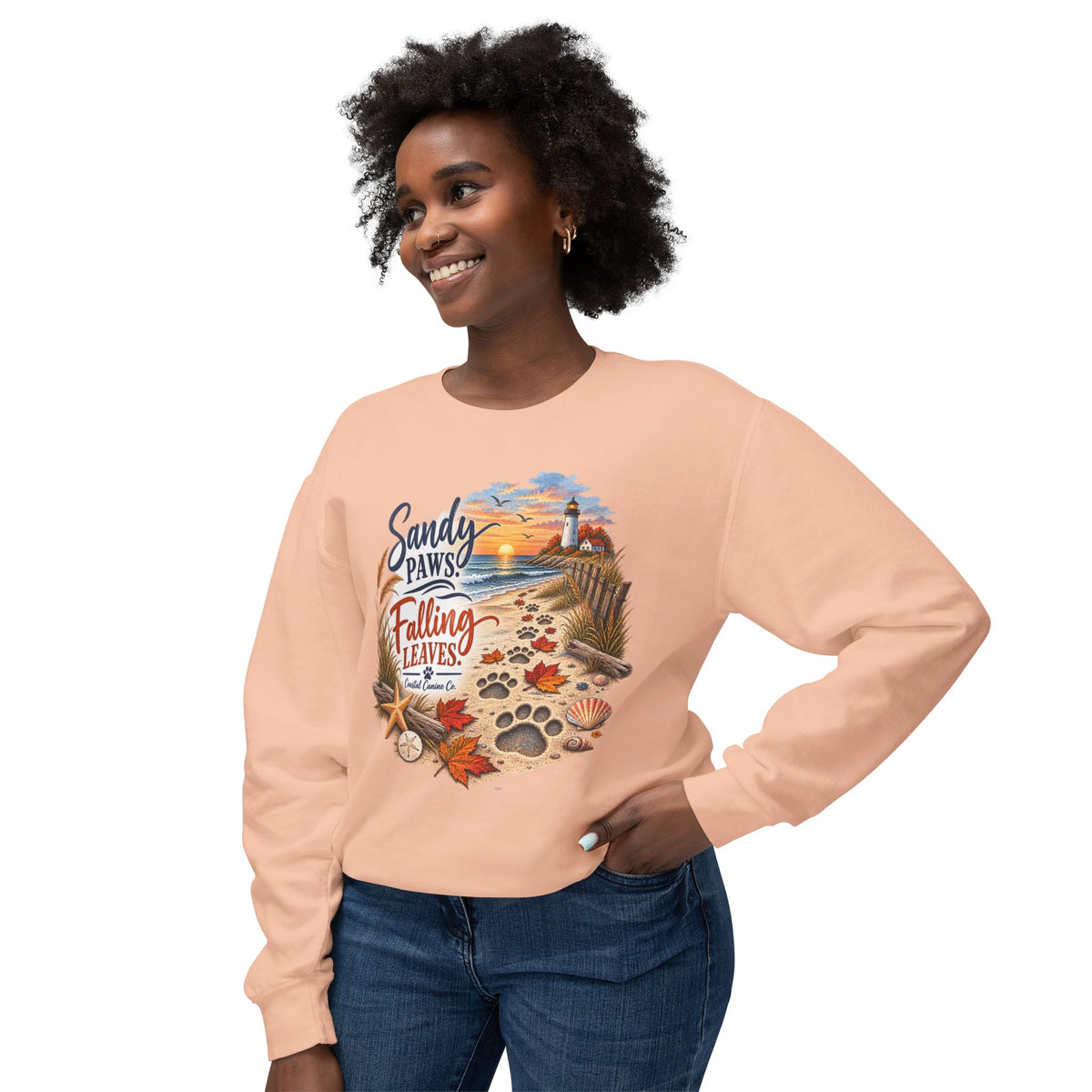 Sandy Paws Falling Leaves Sweatshirt – Beach Dog Autumn Crewneck
