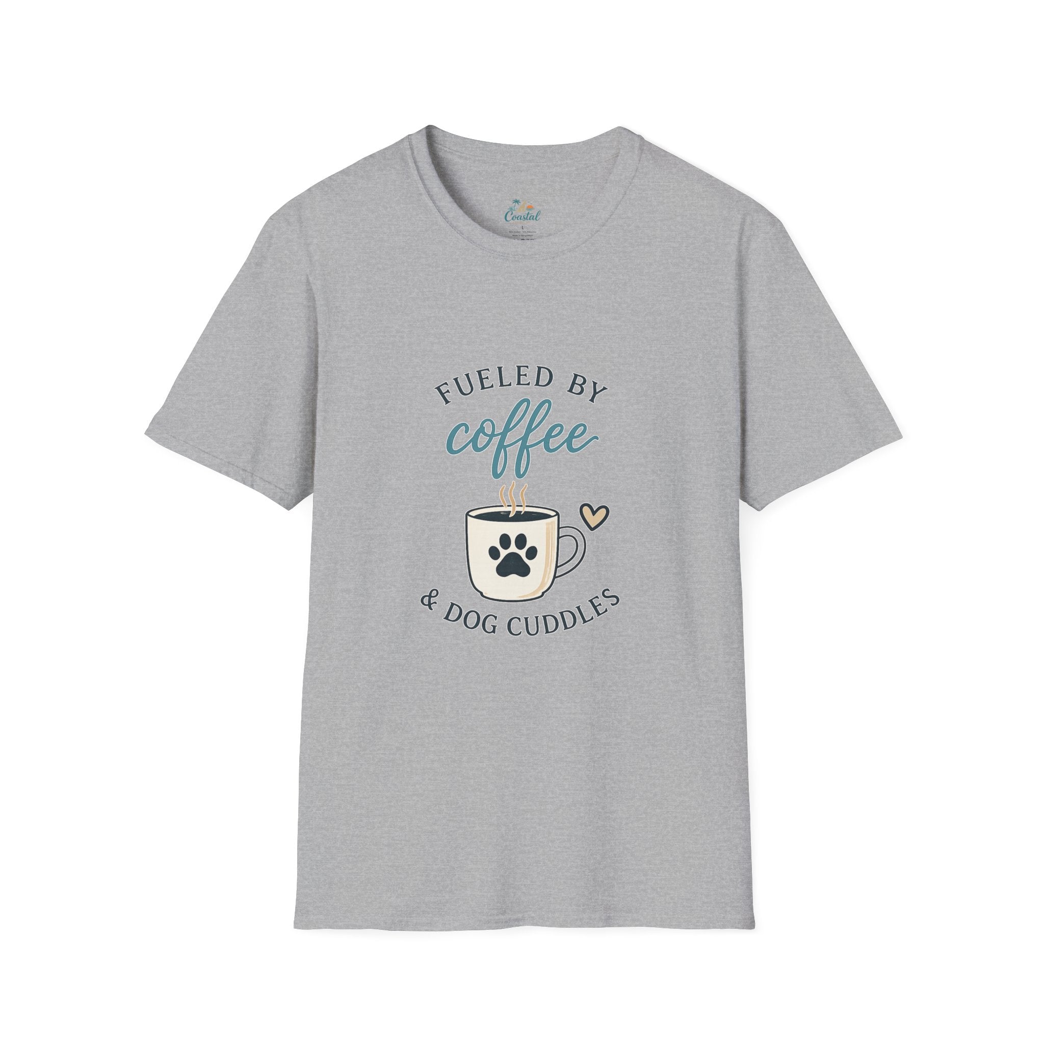 Fueled by Coffee & Dog Cuddles T-Shirt — Cute Coffee Lover Tee for Dog Moms