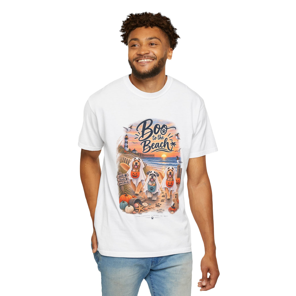 Boo to the Beach T-Shirt — Cute Halloween Dogs on Sunset Beach