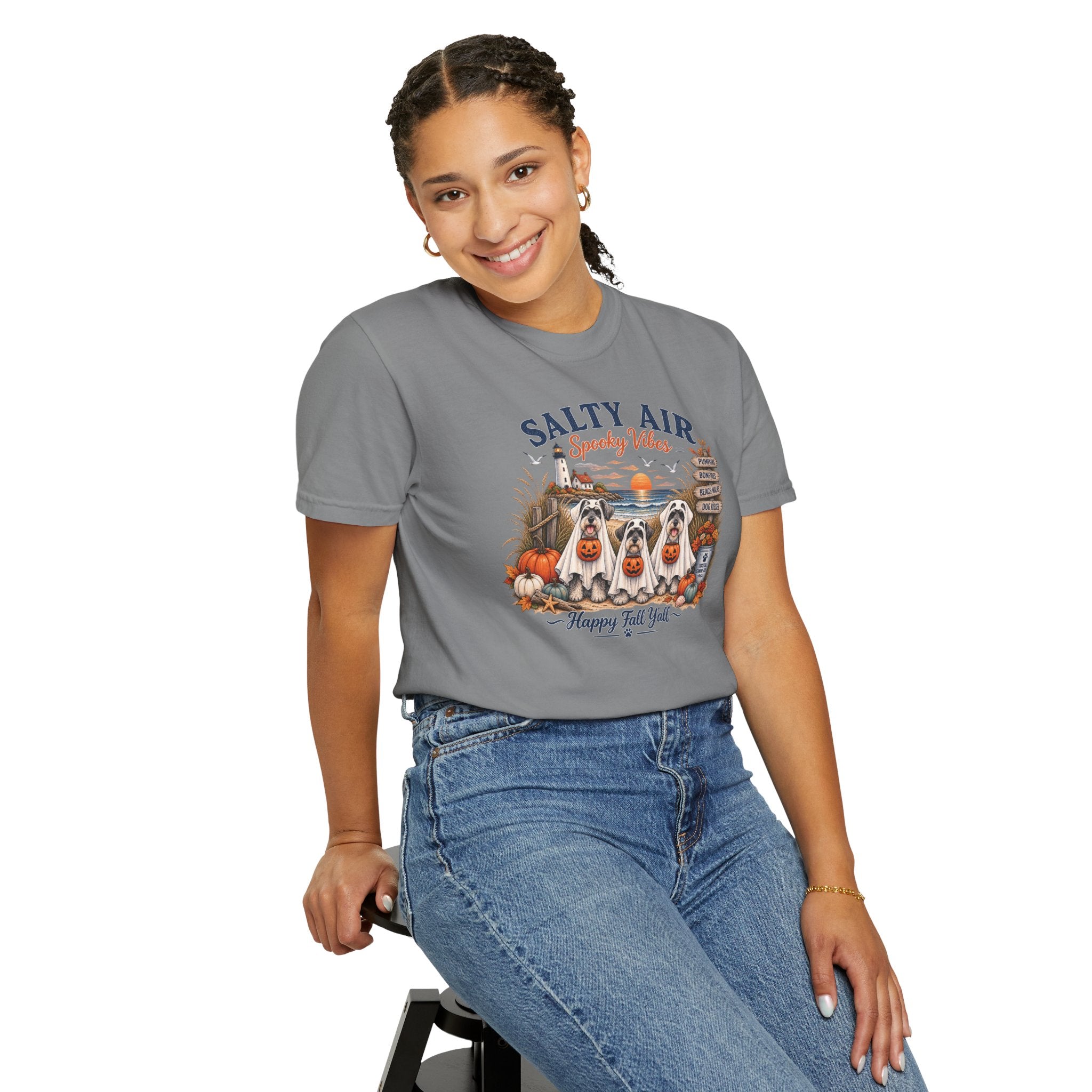 Salty Air Spooky Vibes Tee — Happy Fall Y'all Autumn Beach Ghosts T-Shirt