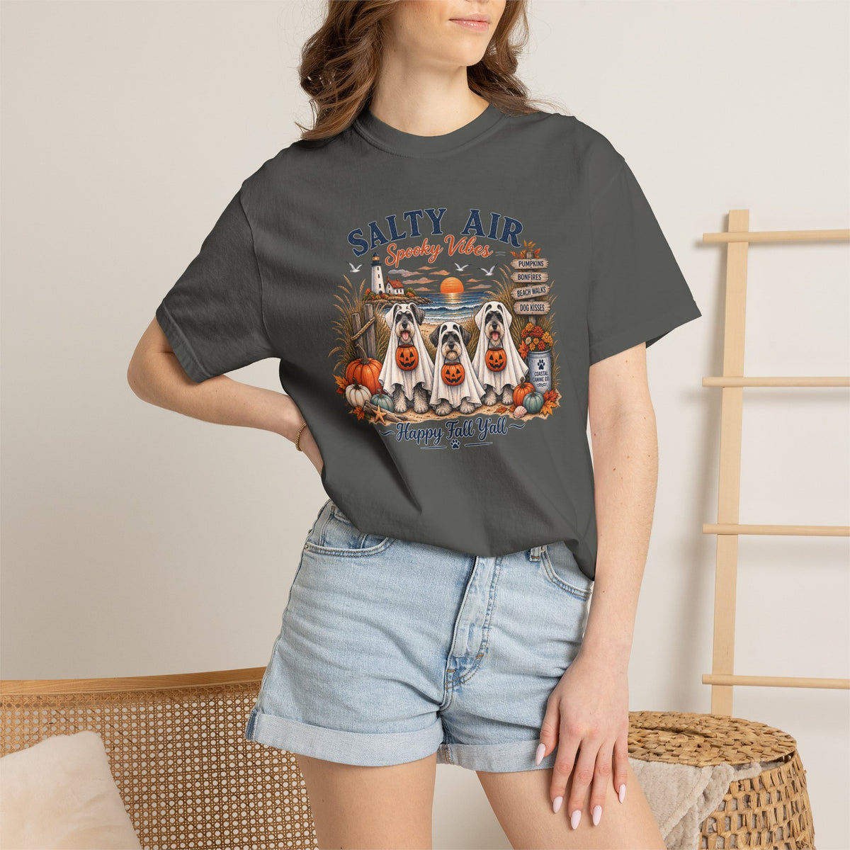 Salty Air Spooky Vibes Tee — Happy Fall Y'all Autumn Beach Ghosts T-Shirt