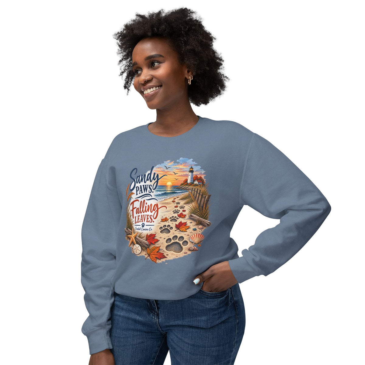 Sandy Paws Falling Leaves Sweatshirt – Beach Dog Autumn Crewneck