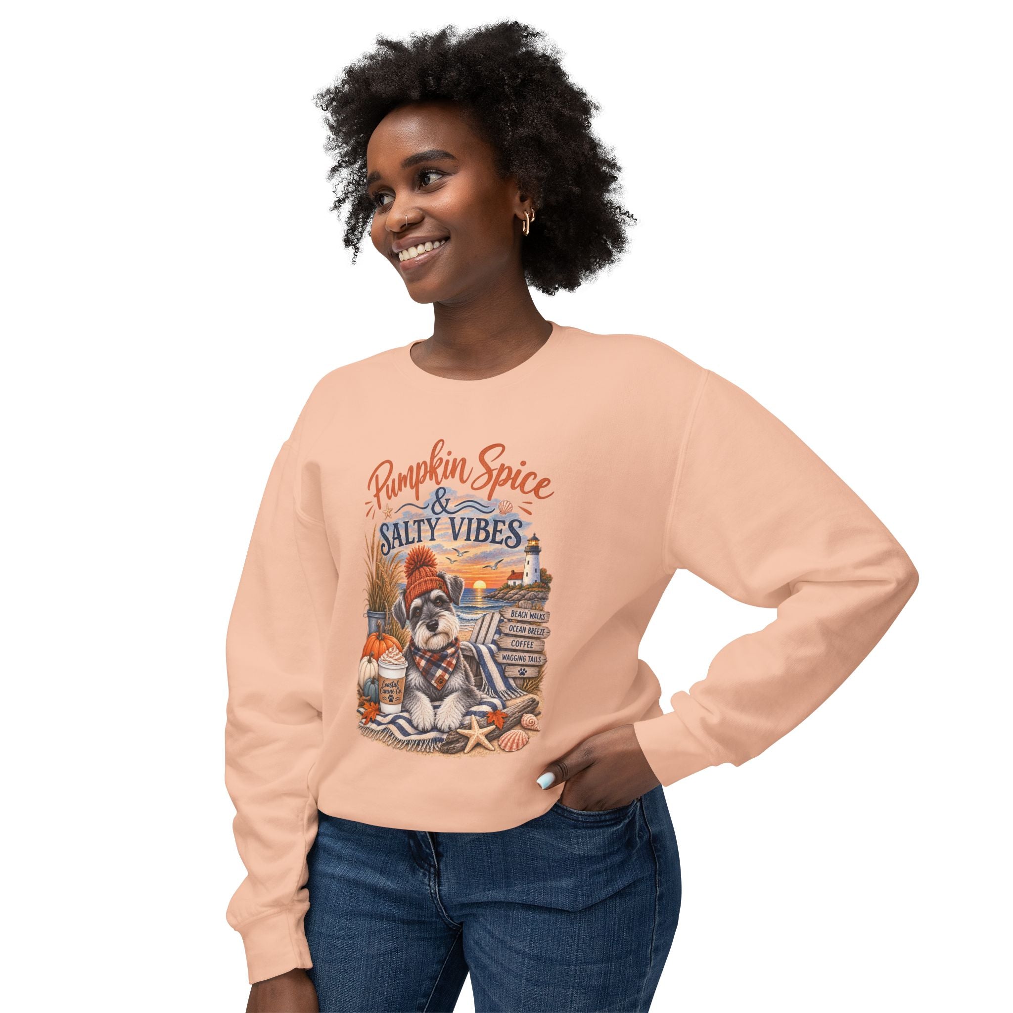Pumpkin Spice & Salty Vibes Sweatshirt — Fall Beach Dog Crewneck