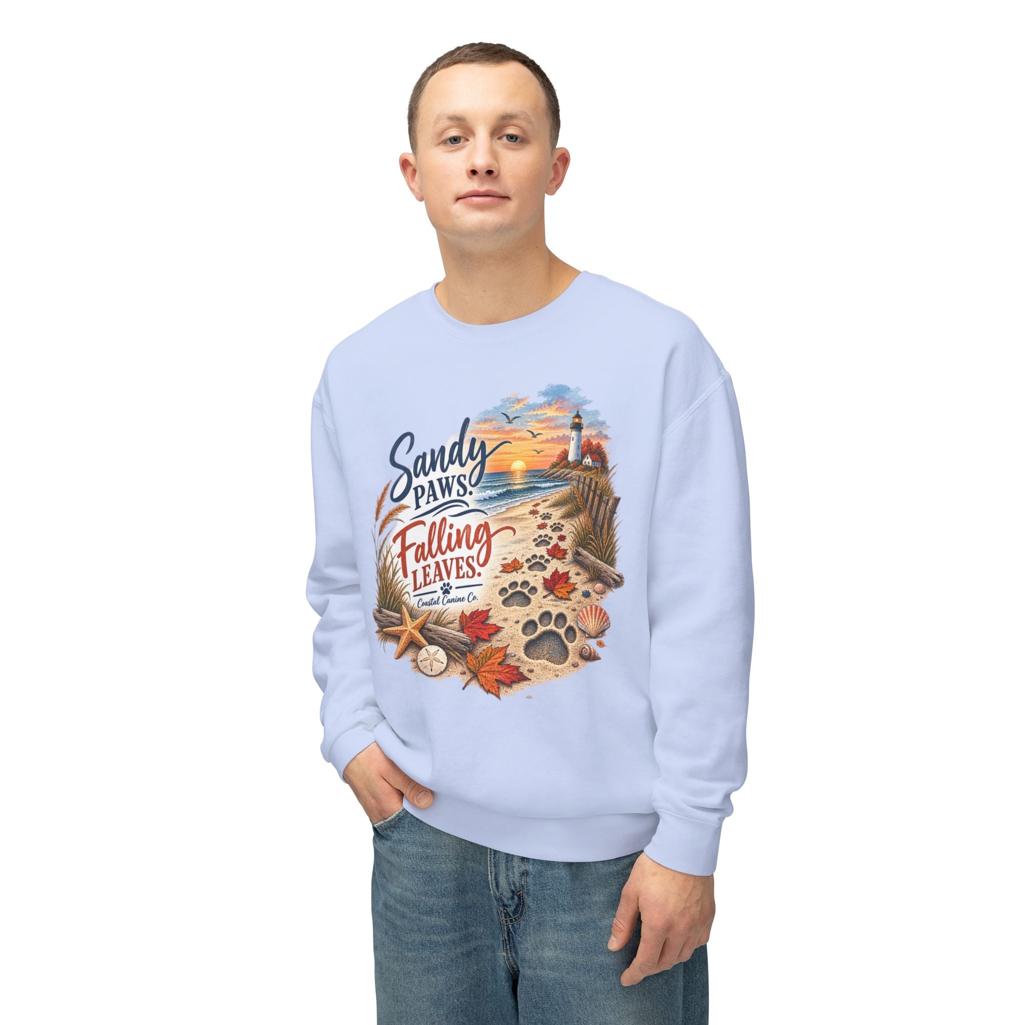 Sandy Paws Falling Leaves Sweatshirt – Beach Dog Autumn Crewneck