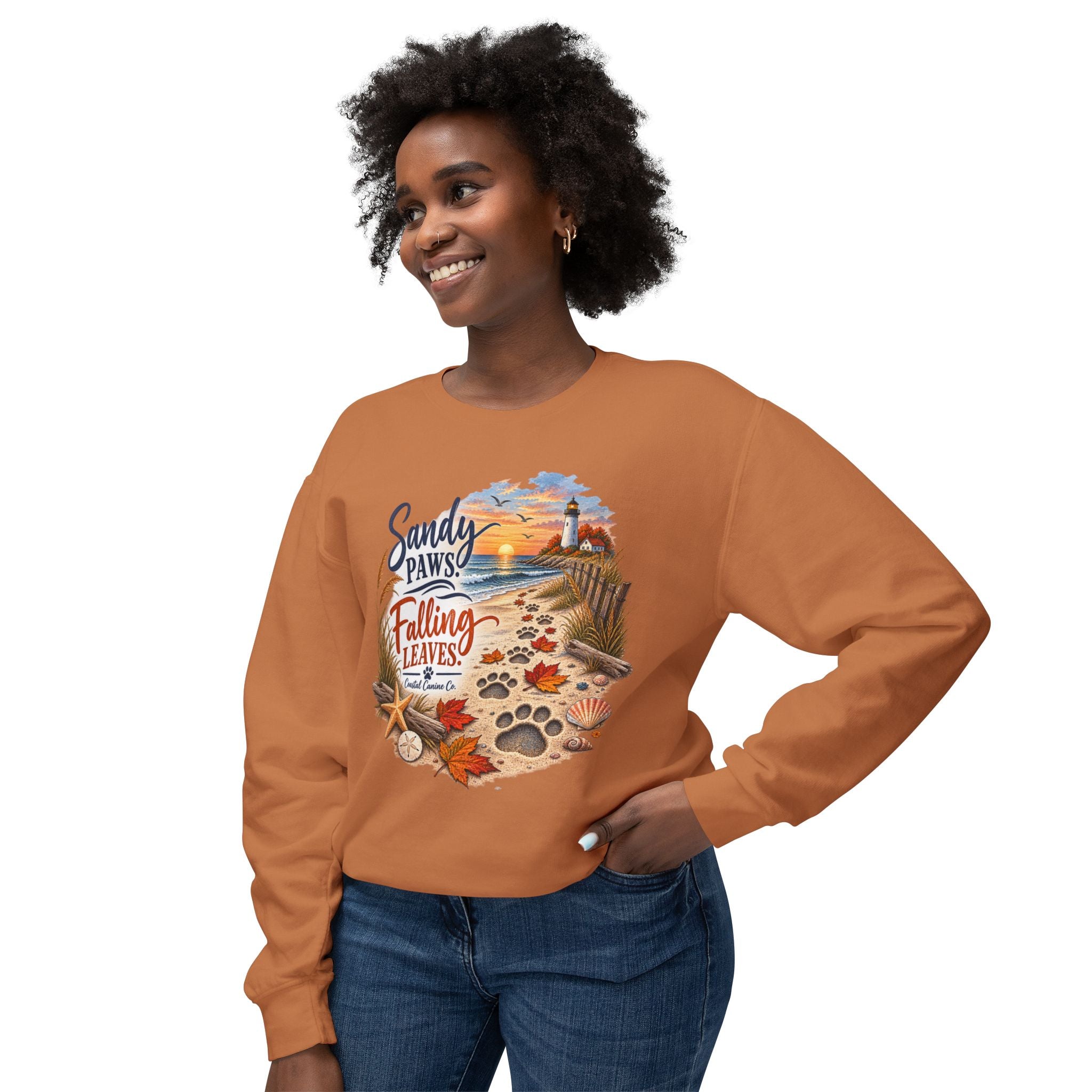Sandy Paws Falling Leaves Sweatshirt – Beach Dog Autumn Crewneck