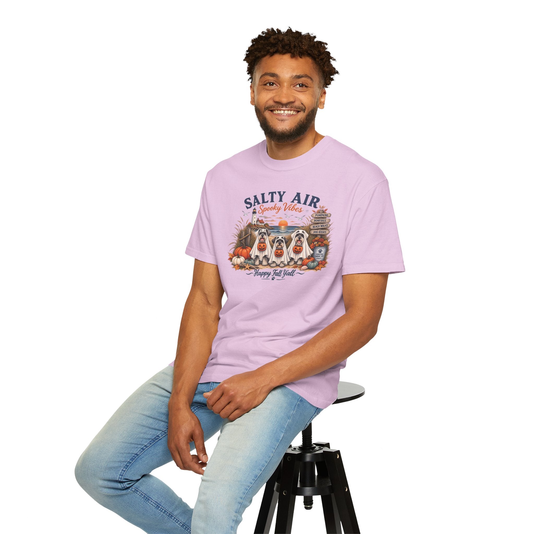 Salty Air Spooky Vibes Tee — Happy Fall Y'all Autumn Beach Ghosts T-Shirt