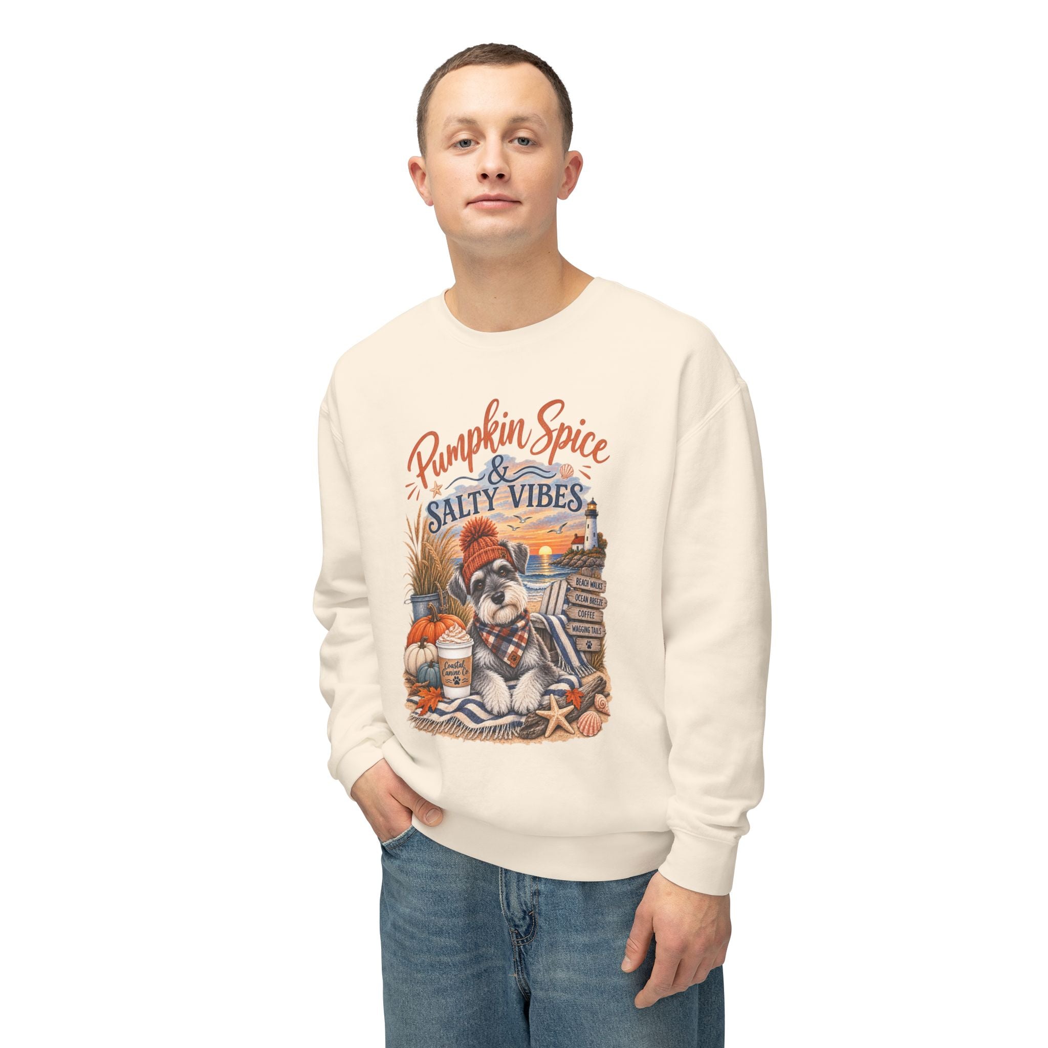 Pumpkin Spice & Salty Vibes Sweatshirt — Fall Beach Dog Crewneck